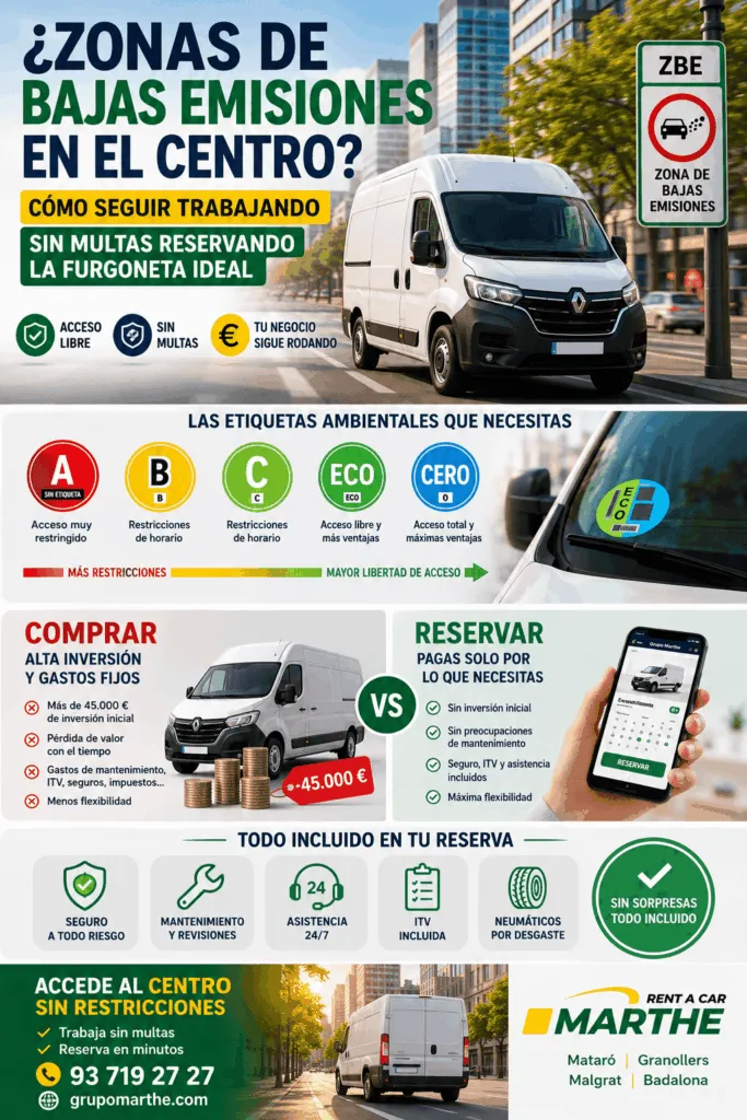 Grupo Marthe | Autotaller y alquiler de coches, furgonetas y camiones en el Maresme | ¿Zonas de Bajas Emisiones en el centro? Cómo seguir trabajando sin multas reservando la furgoneta ideal